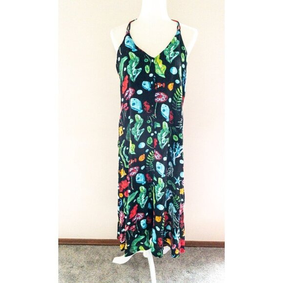Pepaloves Black Seaside Midi Dress Halter Straps Size S Beach Theme deep sea - Picture 16 of 16